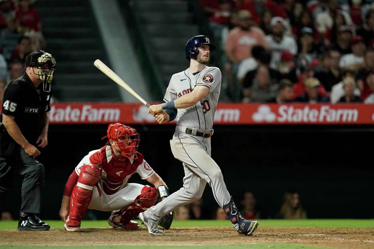 Kyle Tucker's RBI double in the ninth inning restored the Astros' lead and provided the margin of victory in Tuesday's series opener against the Angels.