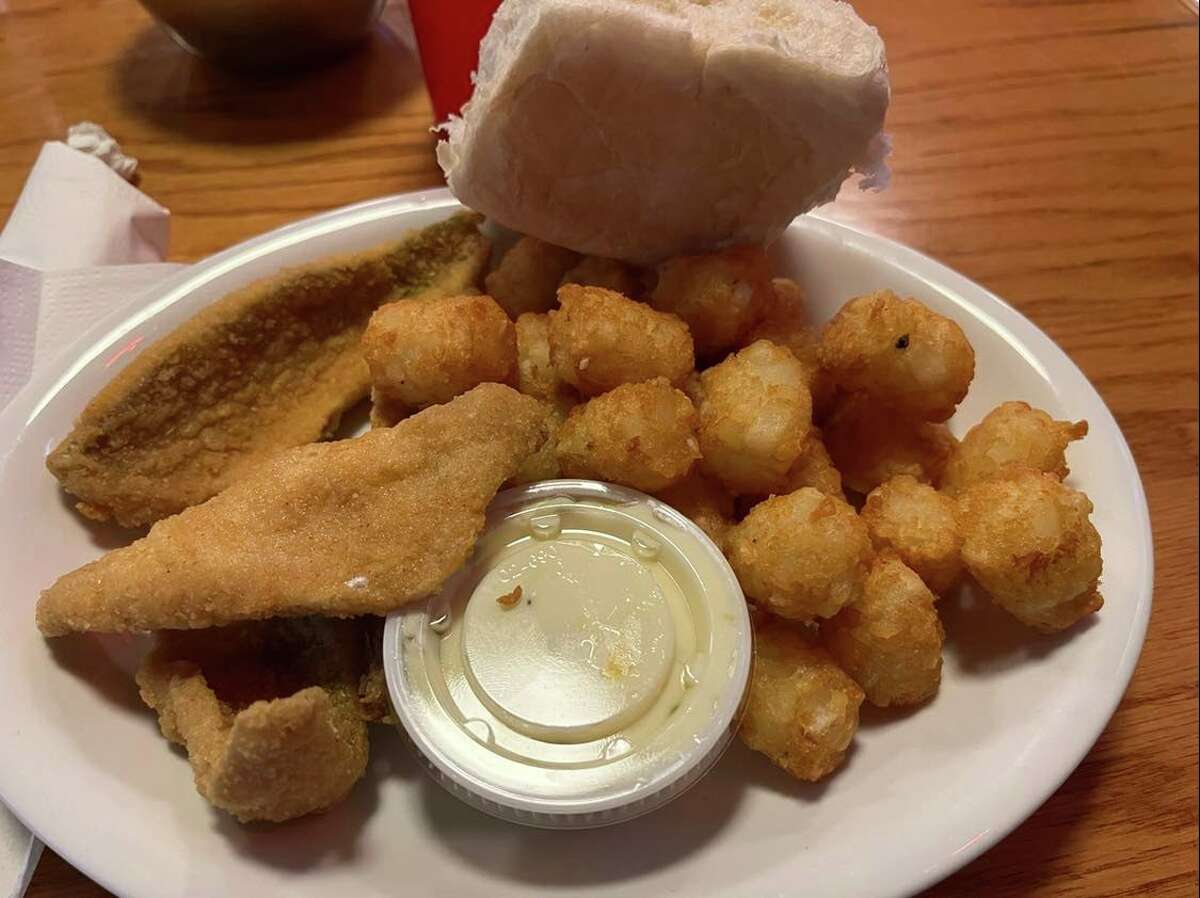 One meal beloved by customers of Sanford Lake Bar and Grill is the perch. This small perch basket came with tater tots, a side of cottage cheese, tartar sauce and lemon wedges.