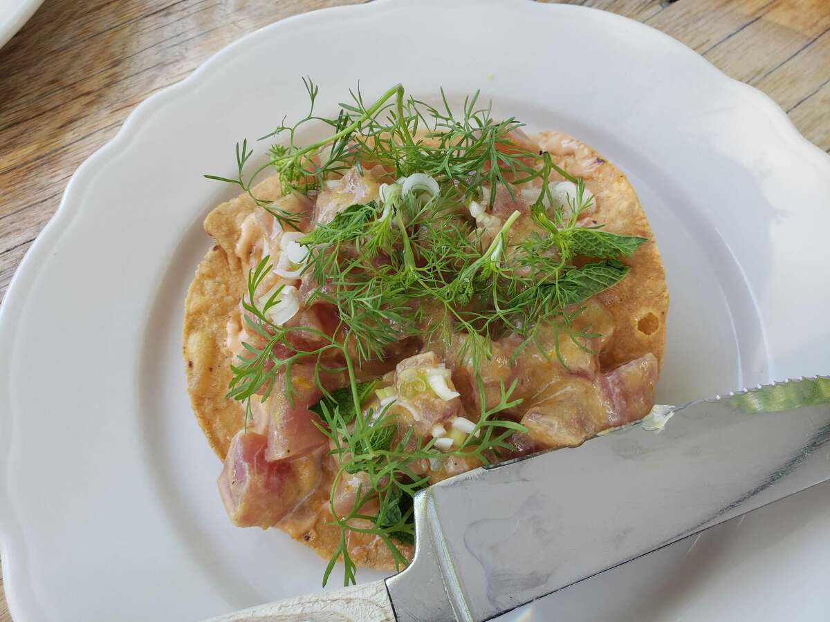 The Tuna Crudo tostado at Don Memo with habaneros and chipotles supplying well-balanced heat.