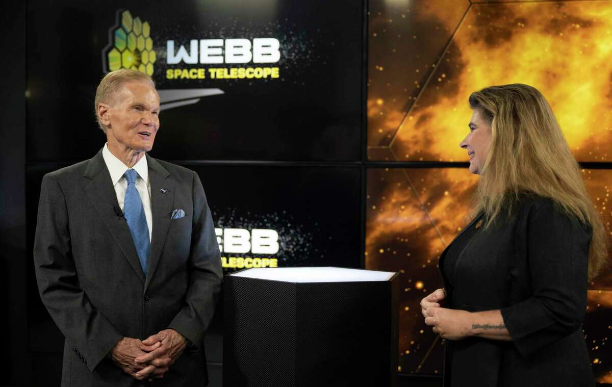 GREENBELT, MD - JULY 12: In this handout photo provided by NASA, NASA Administrator Bill Nelson, left, speaks with Assistant Director of Science at NASA's Goddard Space Flight Center Michelle Thaller, right, during a broadcast releasing the first full-color images from NASA's James Webb Space Telescope on July 12, 2022, at NASAs Goddard Space Flight Center in Greenbelt, Maryland. The first full-color images and spectroscopic data from the James Webb Space Telescope, a partnership with ESA (European Space Agency) and the Canadian Space Agency (CSA), are a demonstration of the power of Webb as the telescope begins its science mission to unfold the infrared universe. (Photo by Bill Ingalls/NASA via Getty Images)