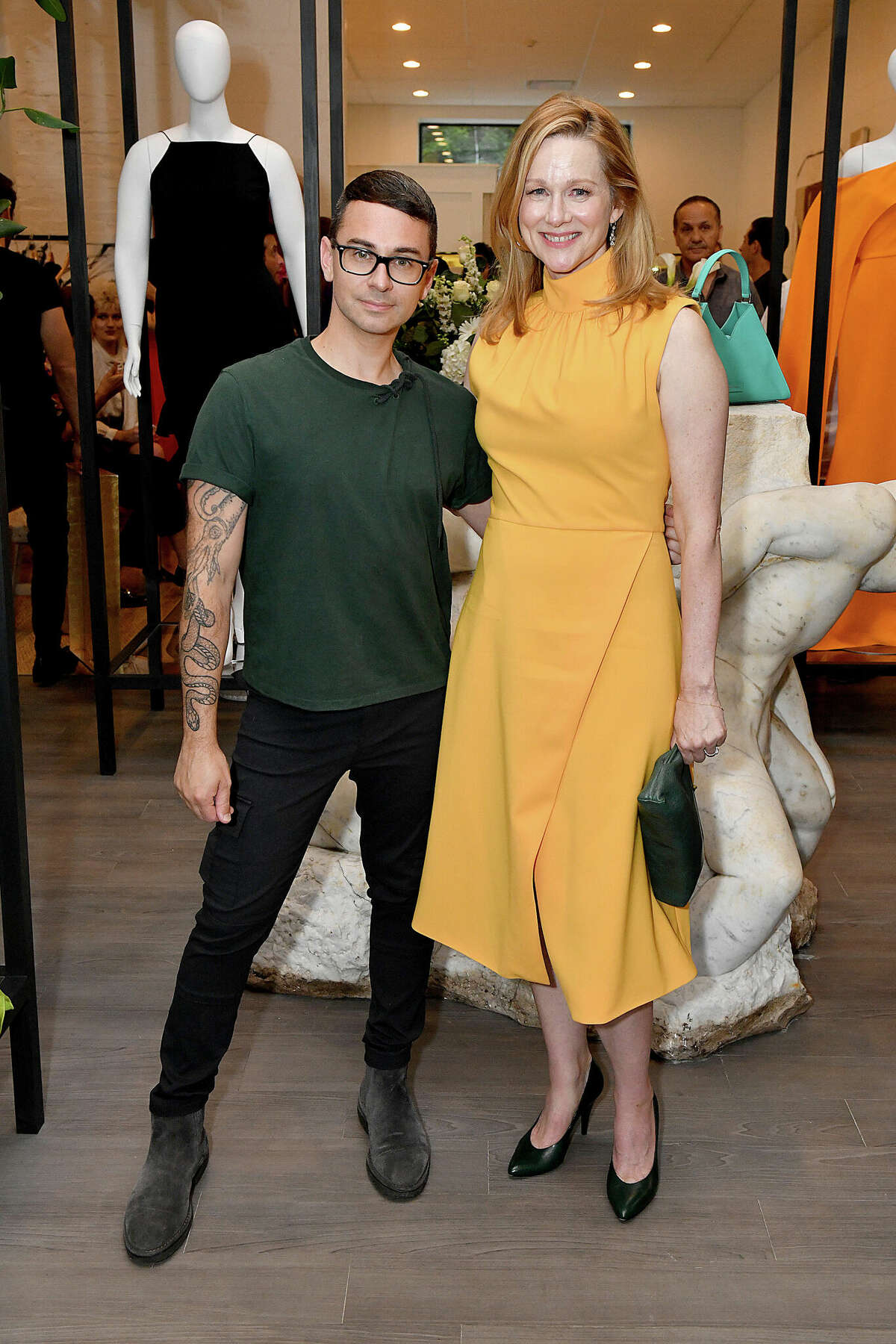 Christian Siriano and Laura Linney attend as Christian Siriano celebrates the opening of THE COLLECTIVE WEST on July 12, 2022 in Westport, Connecticut. 