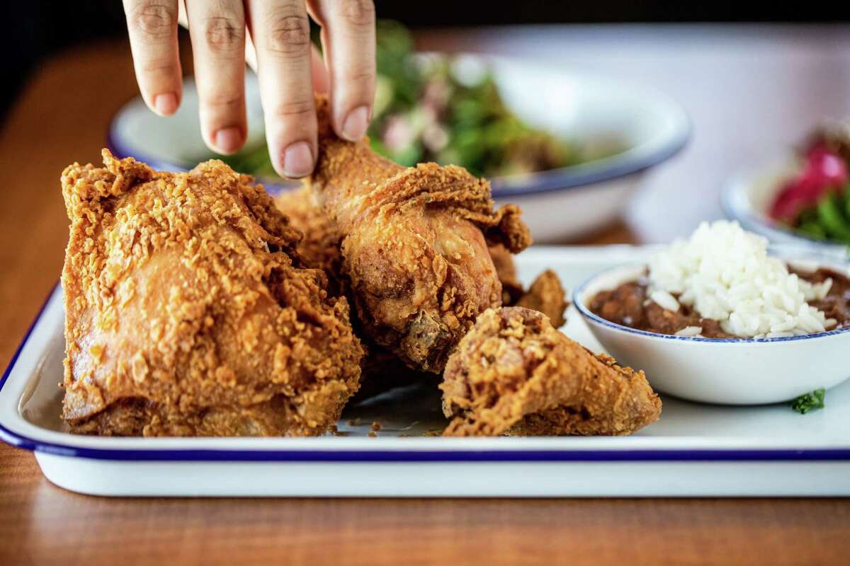Fried chicken at Gatlin’s Fins & Feathers, a new restaurant from Greg Gatlin, owner of Gatlin’s BBQ, that will specialize in Gulf seafood, fried chicken, and familiar Texas comfort foods opening July 15 at 302 W. Crosstimbers in the Independence Heights neighborhood.
