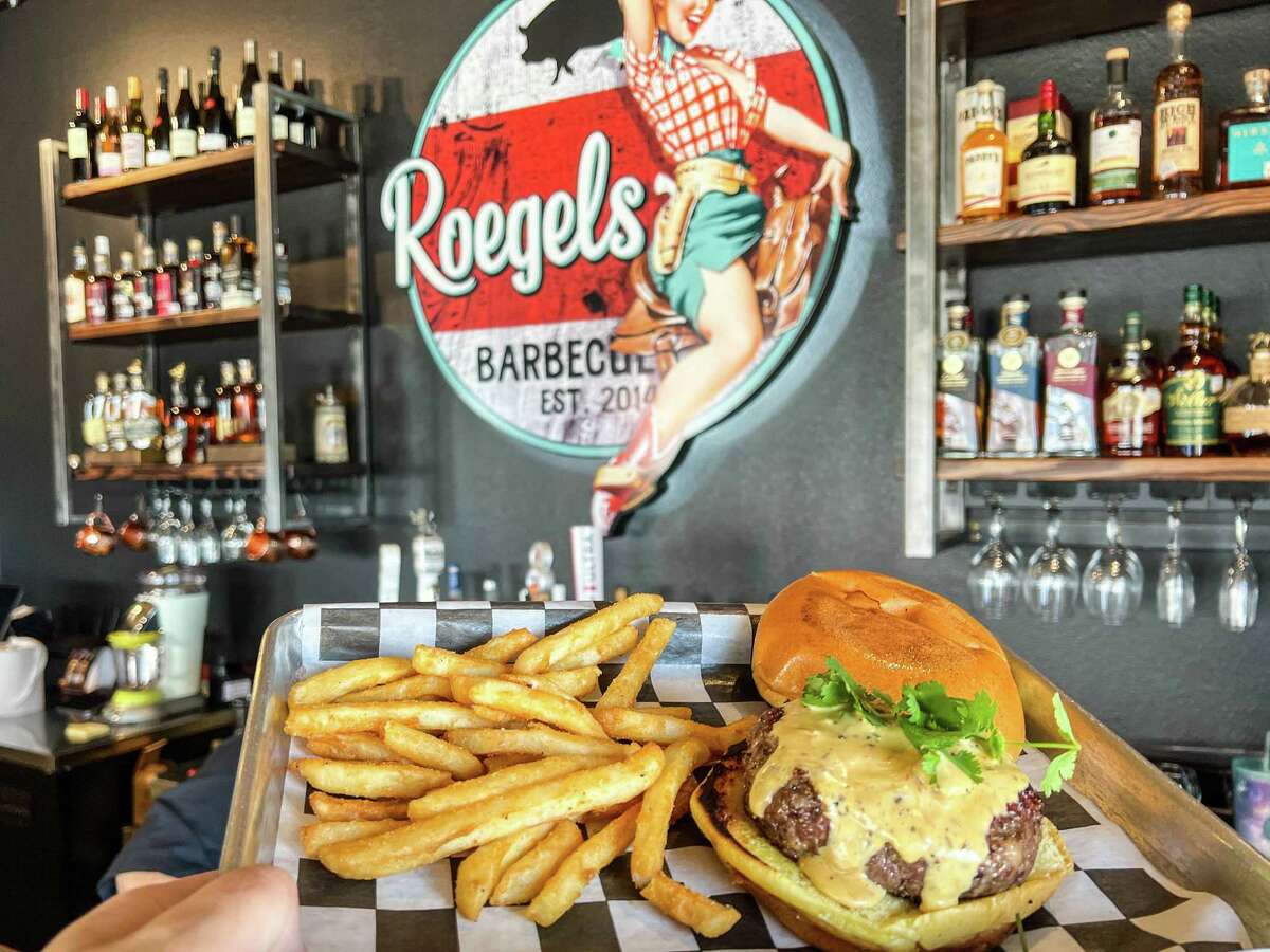 Smoked brisket queso burger at Roegels Barbecue Co.