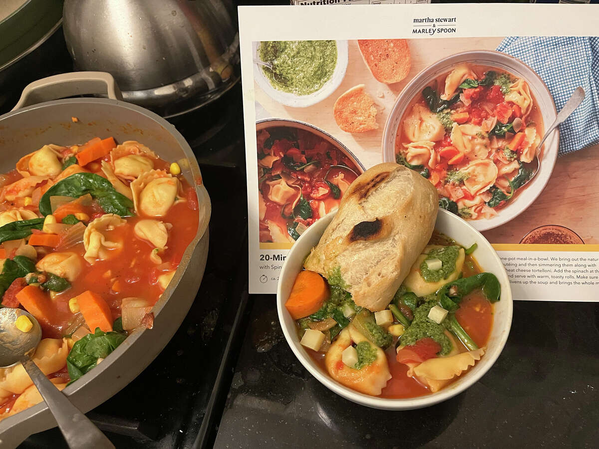 Martha Stewart & Marley Spoon Manhattan fish chowder with ciabatta garlic bread.