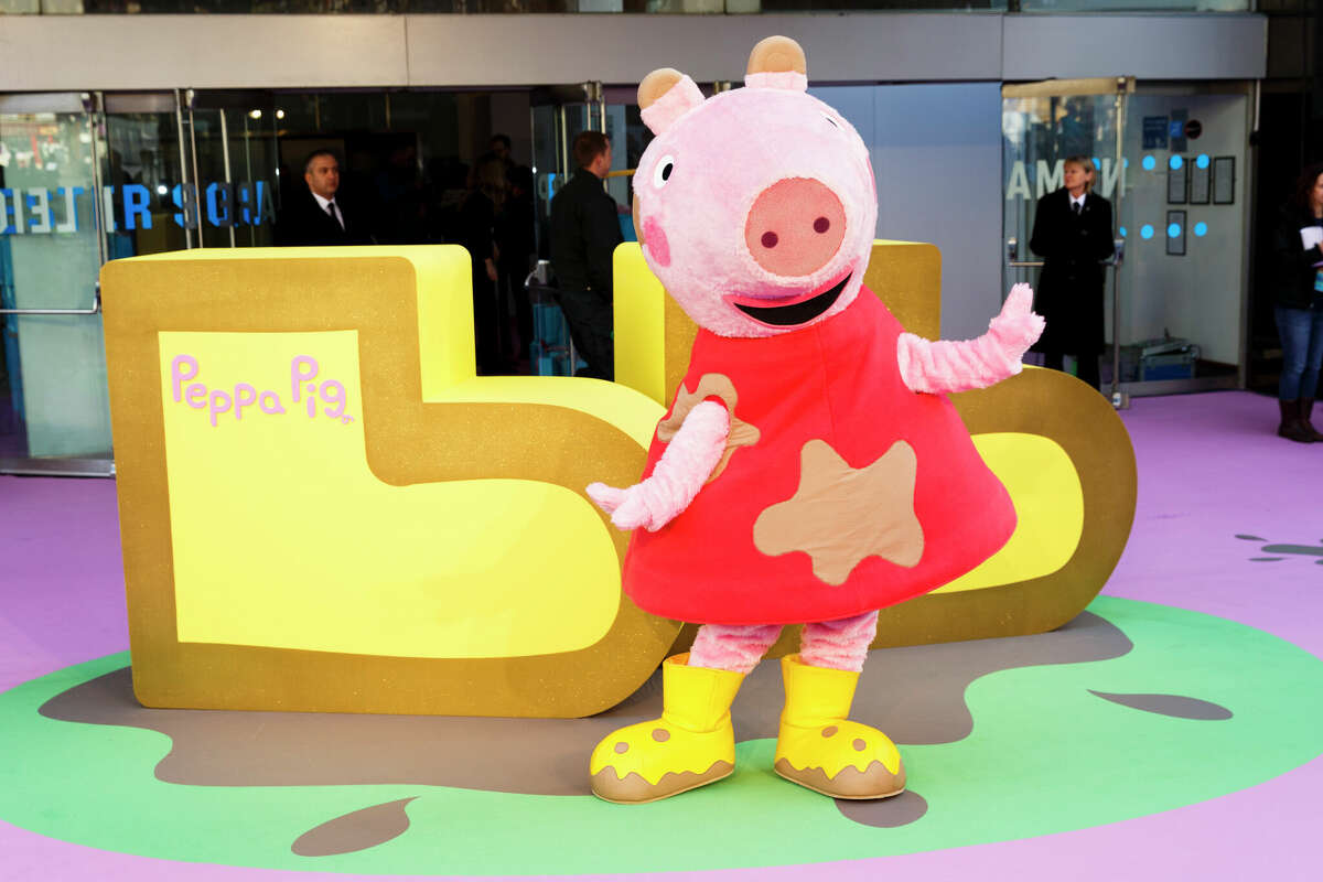 LONDON, ENGLAND - FEBRUARY 01: Peppa Pig character attends the premeire of 'Peppa Pig: The Golden Boots' at Odeon Leicester Square on February 1, 2015 in London, England. (Photo by Tristan Fewings/Getty Images)