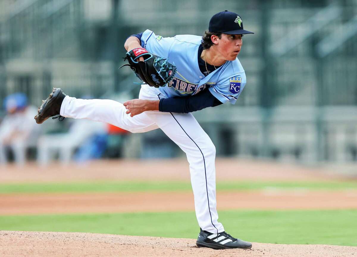 Frank Mozzicato, a Connecticut native and first round draft pick by the Kansas City Royals in 2021, has made a temporary home in Columbia, South Carolina where he pitches for the Royals' Single-A affiliate the Fireflies. Mozzicato is seen here Sunday, July 10, in a game against the Myrtle Beach Pelicans.