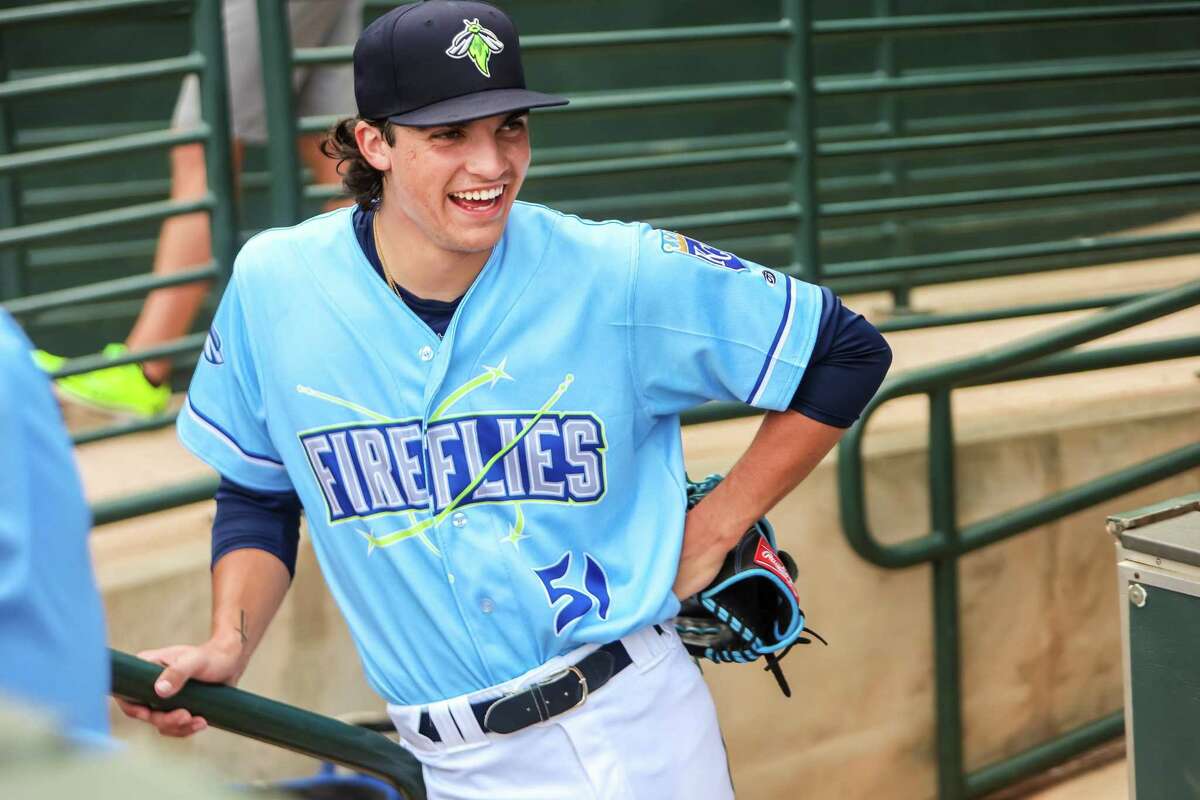 Frank Mozzicato, a Connecticut native and first round draft pick by the Kansas City Royals in 2021, has made a temporary home in Columbia, South Carolina where he pitches for the Royals' Single-A affiliate the Fireflies. Mozzicato is seen here Sunday, July 10, in a game against the Myrtle Beach Pelicans.