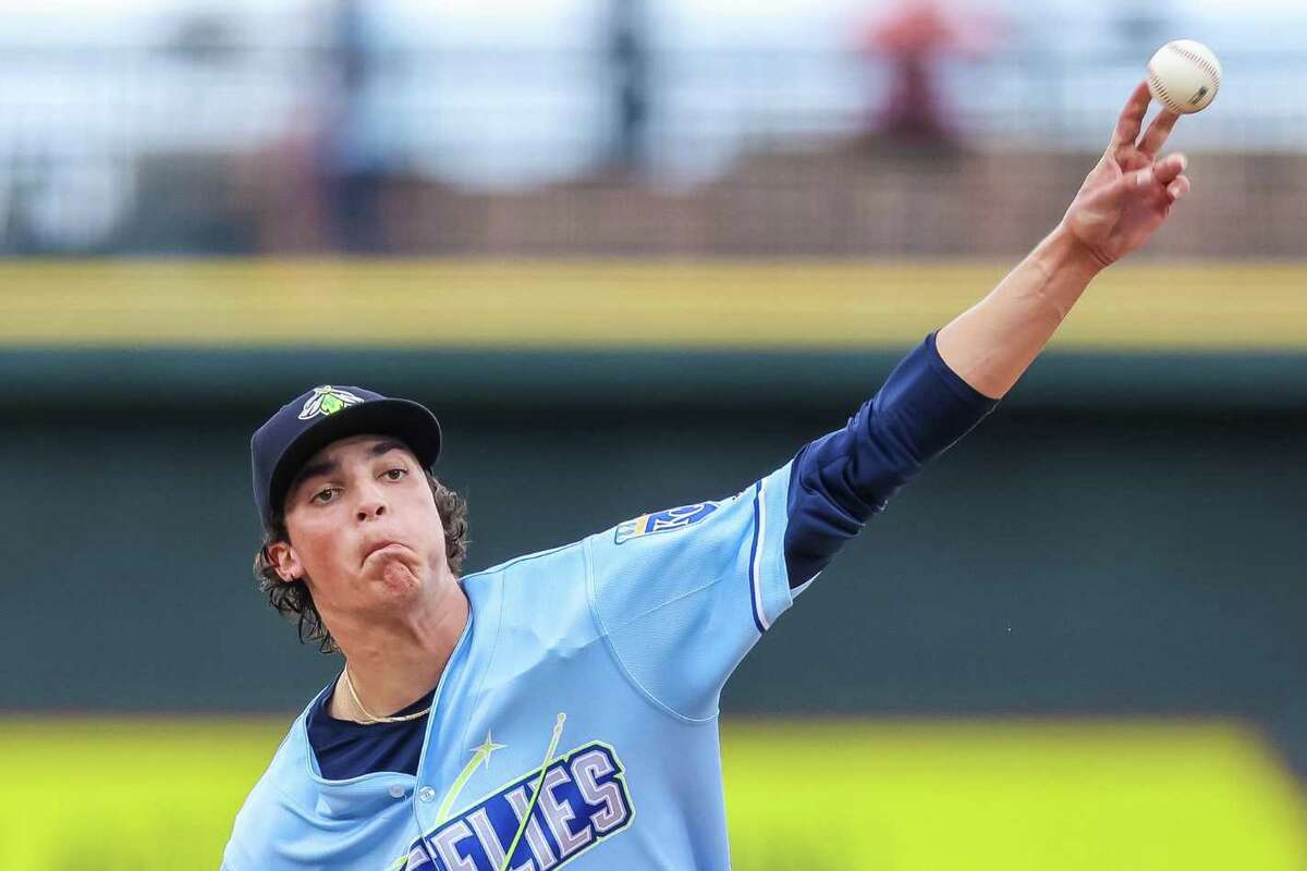 Frank Mozzicato, a Connecticut native and first round draft pick by the Kansas City Royals in 2021, has made a temporary home in Columbia, South Carolina where he pitches for the Royals' Single-A affiliate the Fireflies. Mozzicato is seen here Sunday, July 10, in a game against the Myrtle Beach Pelicans.