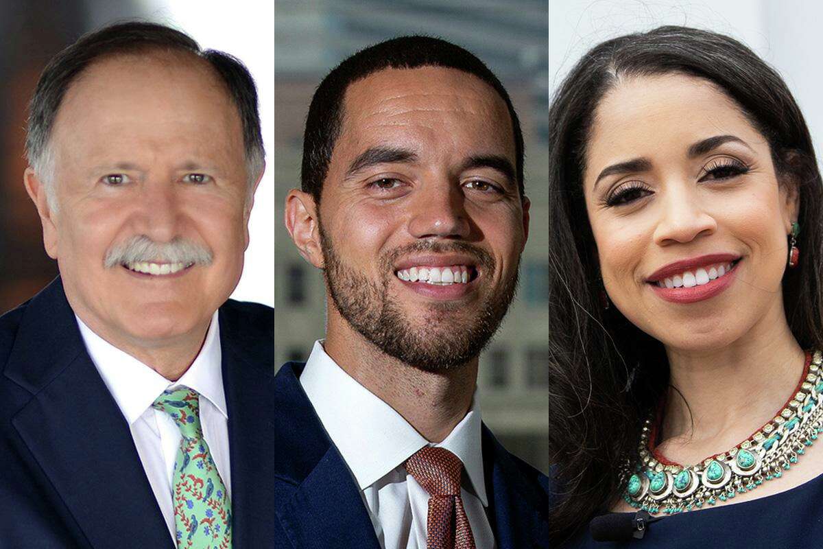 Houston attorney Lee Kaplan, left, Former Harris County Clerk Chris Hollins and former City Councilmember Amanda Edwards have reported raising heaps of cash for their mayoral campaigns on Thursday.