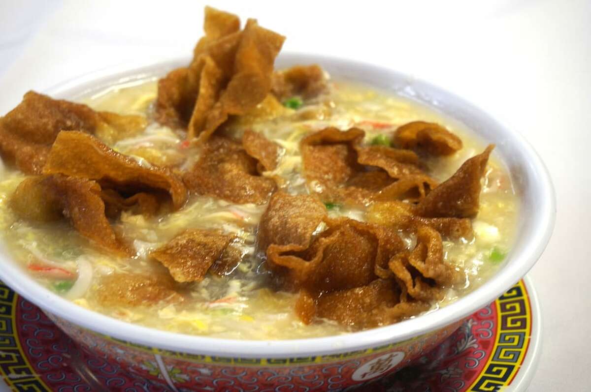 Is San Francisco Chinese restaurant Gourmet Carousel closed? 2 Hung tao yee foo (fried wonton soup) at Gourmet Carousel in San Francisco.