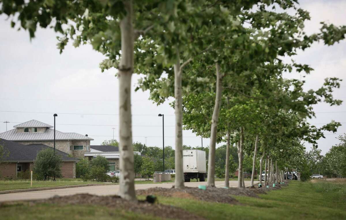 Trees line Cityscape Avenue on April 20, 2022, adjacent to Terra Bella Health and Wellness Suites, seen at left, in Houston.
