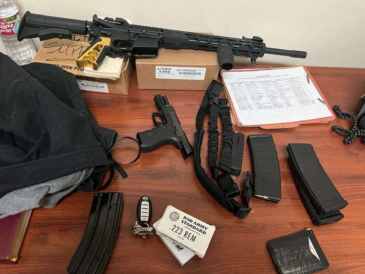 The guns and magazines that authorities seized from Guido Herrera following his Feb. 5, 2022, arrest at the Galleria Mall in Houston.