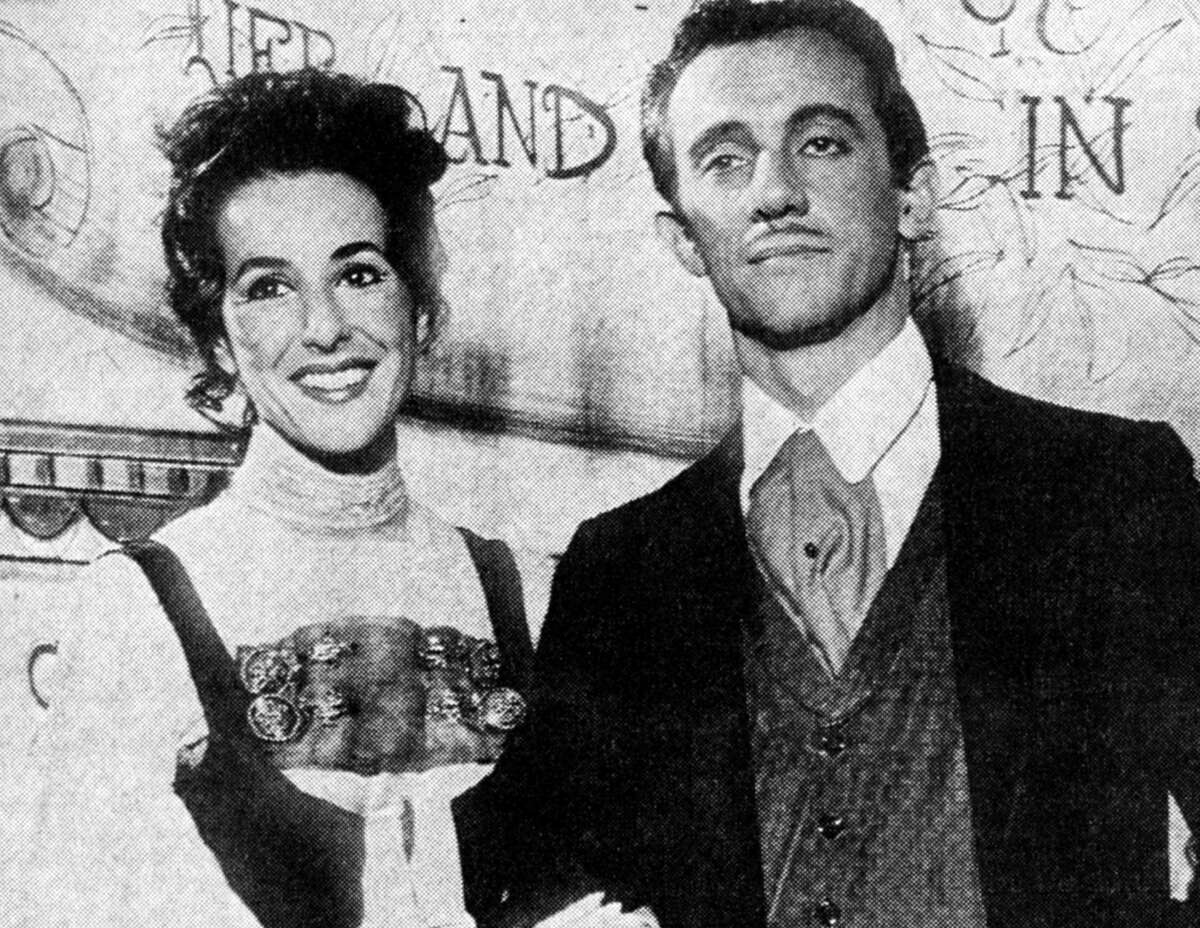 Dolores Viola and John Gregory as  Laura Courtland and Ray Trafford star in "Under the Gaslight," an old-fashioned melodrama opening July 18 for five performances at the Manistee Summer Theatre in the historic Ramsdell Theatre. The photo was published in the News Advocate on July 18, 1962.
