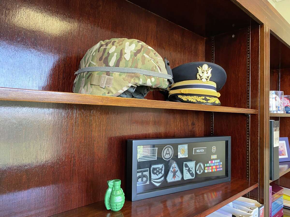 Doanh Zone Nguyen's office showcases numerous awards, recognitions and items from his military service and professional career.