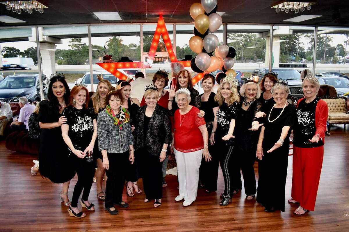 Every 10 years, Conroe businesswoman Lynn Howard hosts her "Legal Zeroes" birthday party. On July 8, she celebrated her "Zero" birthday of 80 with 16 other friends who were also turning a "Zero" number. Pictured left to right are Christina Sato, Sandy Martin, Niki Tacher, Kathleen Hamilton, Renee Powell, Roselane Polnick, Betty Wolfe, Ladoras Cates, Amy Sowers, Sandy Riney, Lyn Hawthorne Howard, Pat Spackey, Cindy Riney, Joyce Cooke and Sandy Flynn. Not pictured are Mary Bowers and Tammy Lyons.