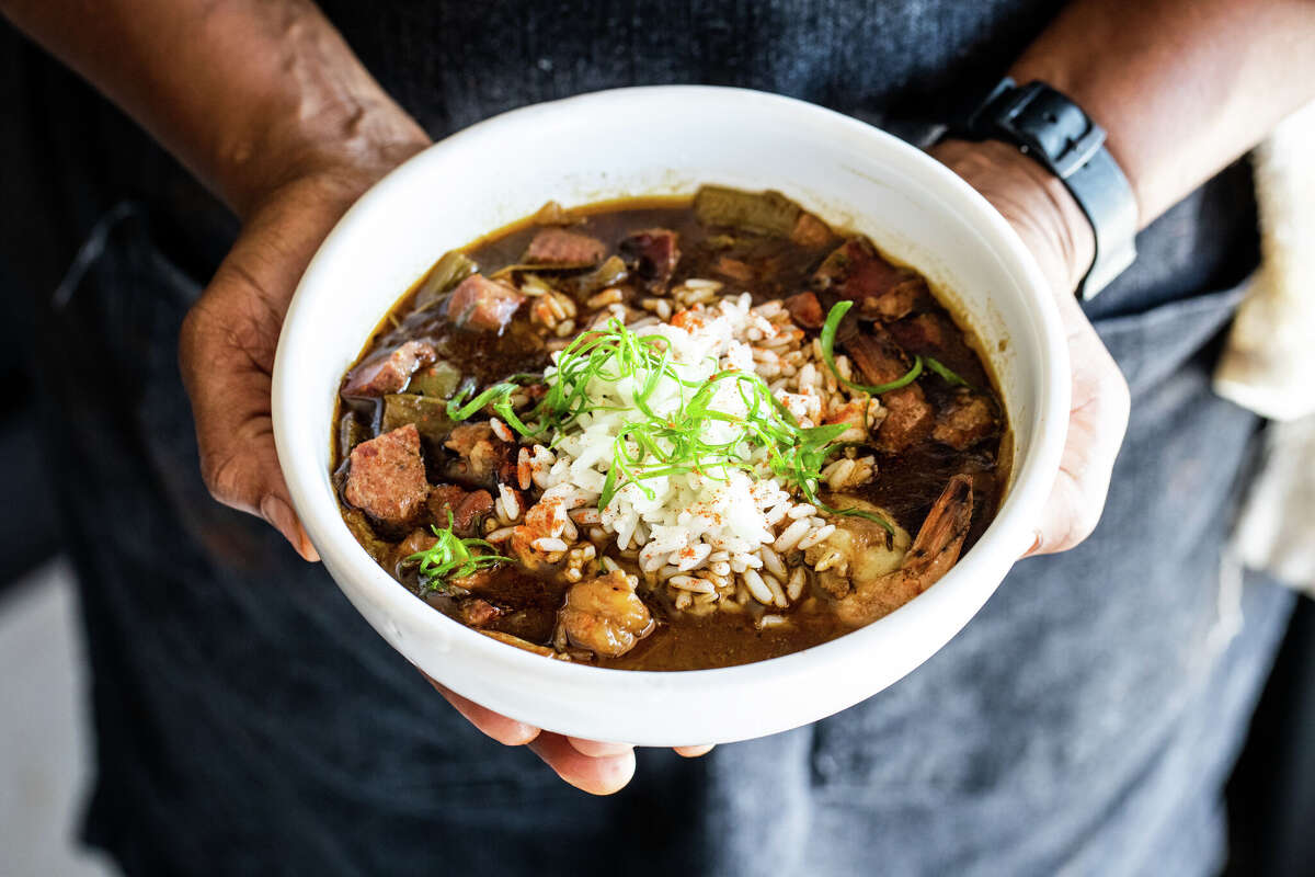 Everything gumbo at Gatlin's Fins & Feathers contains chicken, shrimp, crab, smoked sausage, and gumbo.