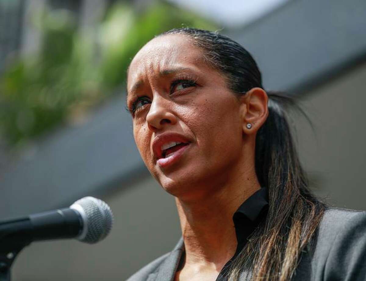 District Attorney Brooke Jenkins speaks during a press conference in San Francisco, Calif., on Tuesday, July 12, 2022. Jenkins announced the appointments to her management team on Friday.