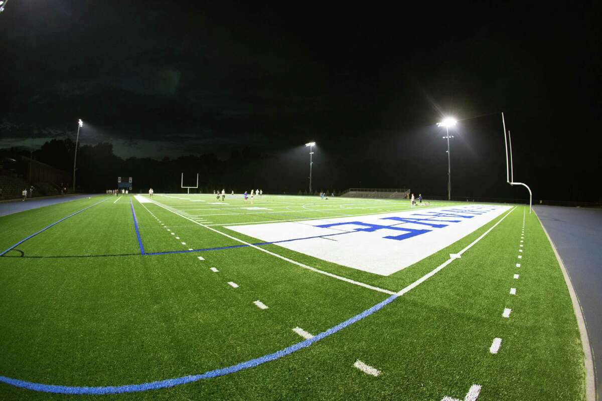 The lights at Darien High School, when they were installed in 2017.