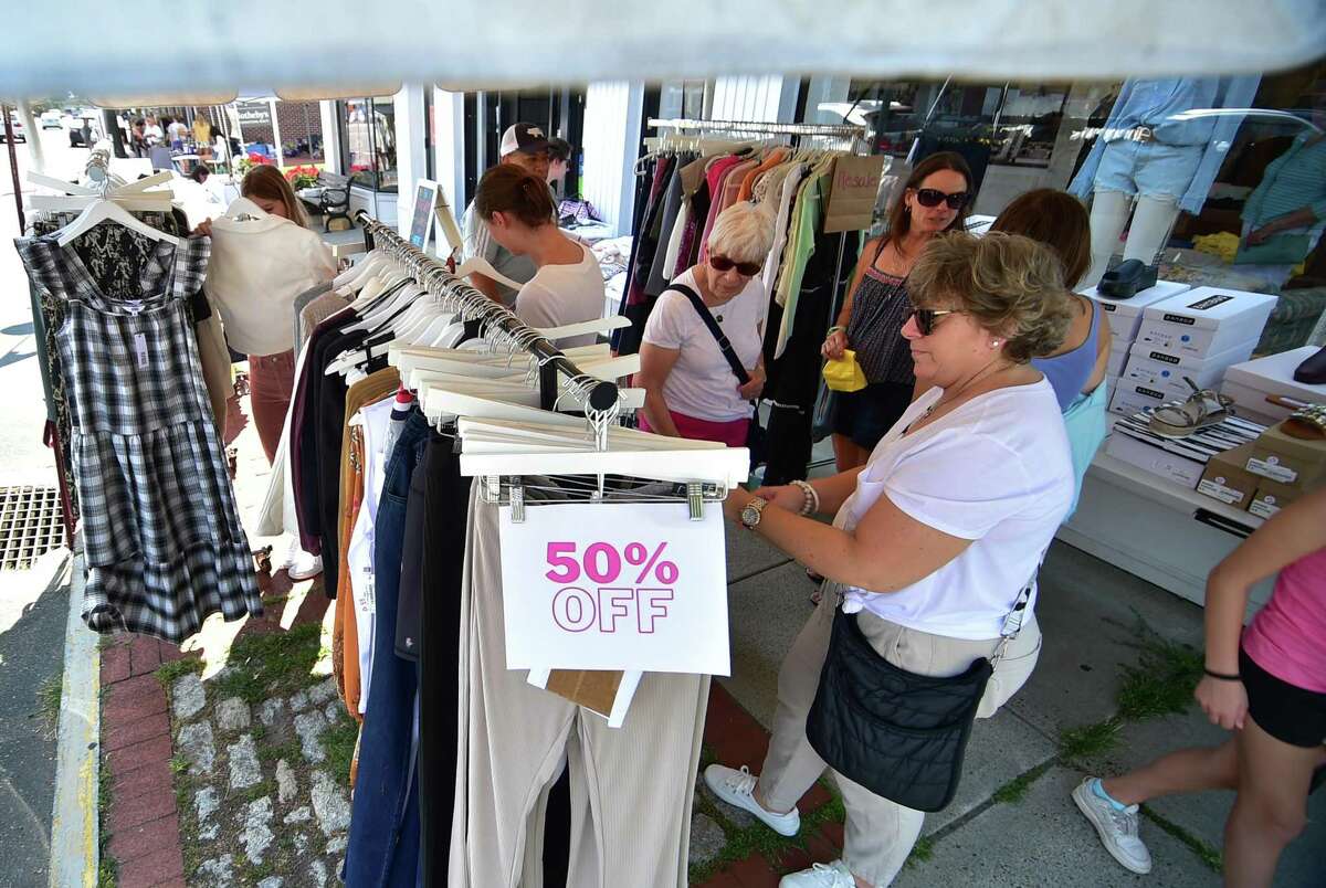 The Darien Chamber of Commerce holds its Darien Sidewalk Sales event for businesses up and down Post Road in Darien, Conn., on Friday July 15, 2022. The sidewalk sales will also run from July 16, 10 a.m. to 5 p.m.
