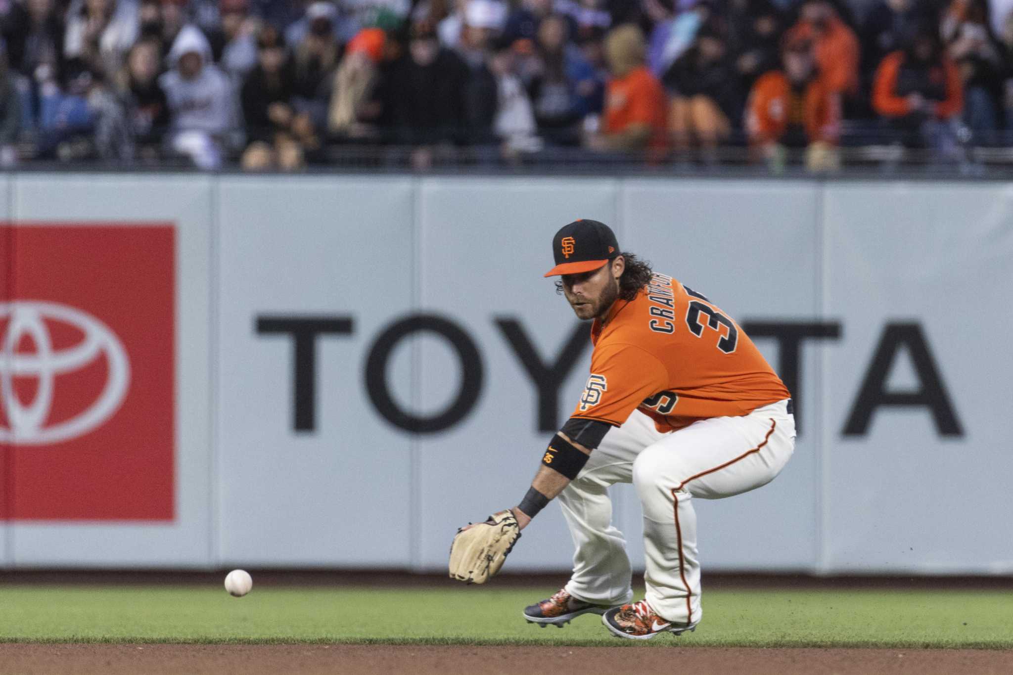 This is a 2021 photo of Brandon Crawford of the San Francisco Giants  baseball team. This image reflects the San Francisco Giants active roster  as of Tuesday, Feb. 23, 2021 when this