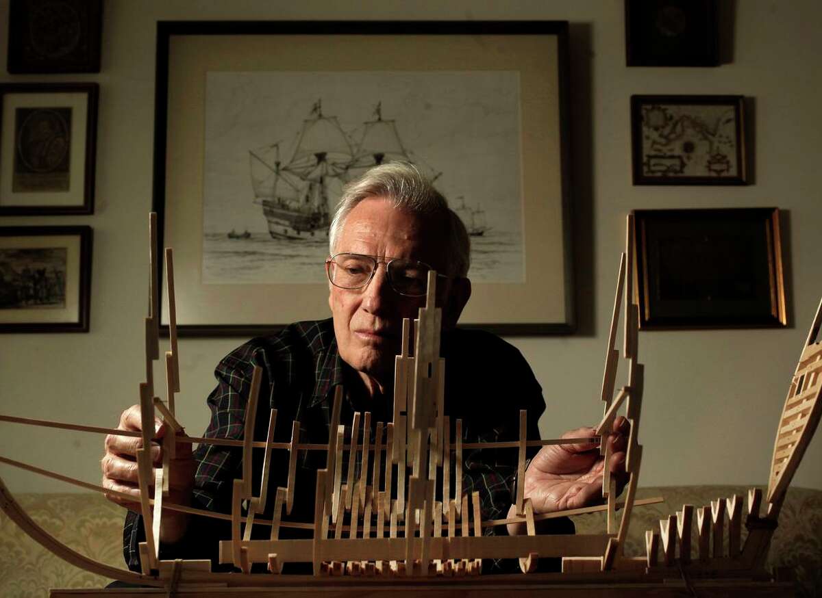Edward Von der Porten, an expert on the Manila galleons, constructs a model of the whaling vessel San Juan from circa 1576 that is similar to a galleon.
