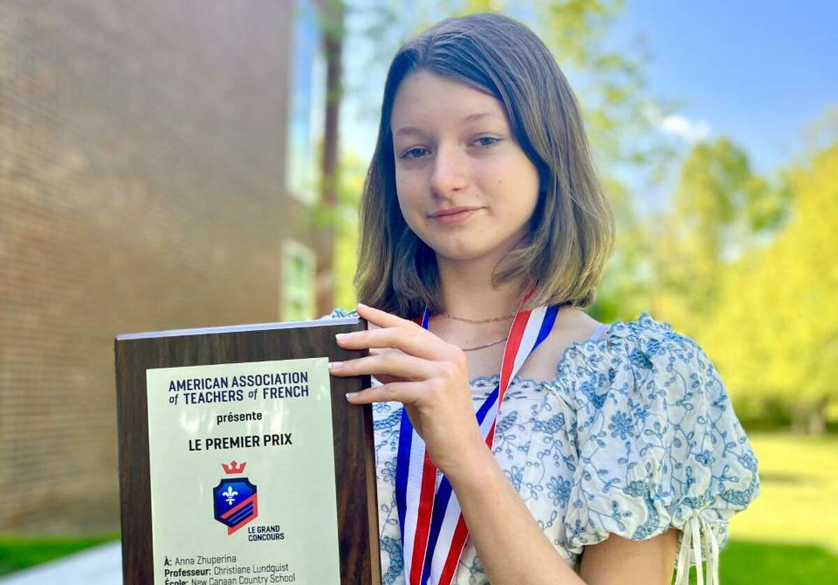 Anna Zhuperina of Greenwich, who just completed eighth grade at New Canaan Country School, received a platinum award for her perfect score on the 2022 National French Exam. The score is among the highest in the state and in the nation.
