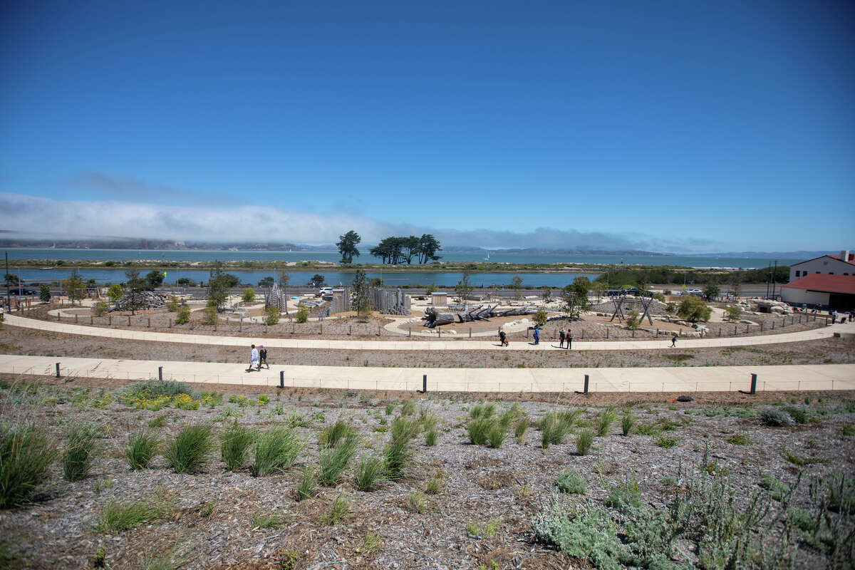 A view of the Outpost children's playground and Crissy Field from the Cliff Walk of the Presidio Tunnel Tops in the Presidio on in San Francisco, Calif.  on July 16, 2022.