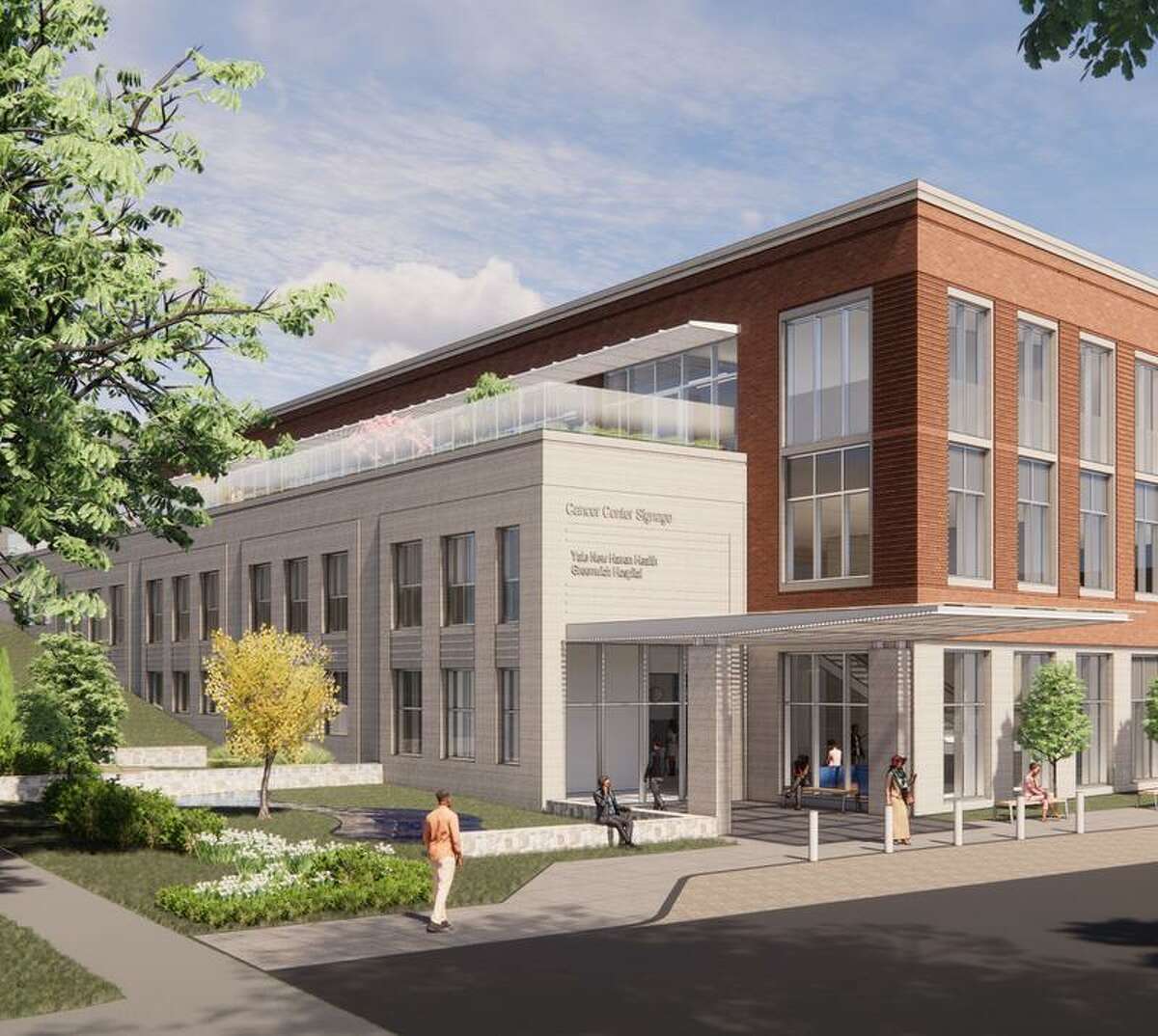 An artist’s rendering depicts the proposed Smilow Cancer Center.