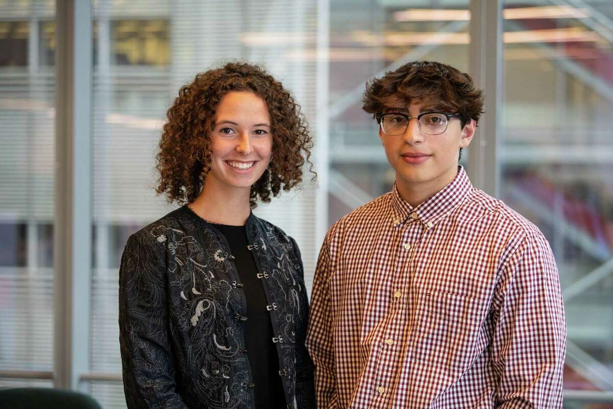 Eleanor Donohue, 17, and Lucas Giantomidis, 18, recent Westhill High School graduates, were selected as runner-up winners of the regional finals for a competition held by the Network for Teaching Entrepreneurship. The students created a business pitch for an app called “SnackScan,” which shows users the environmental impact of food items.