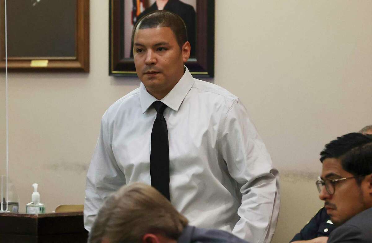 Jurors begin hearing testimony on Monday, July 18, 2022 in the murder trial of David James Estrada (pictured). He is accused of intentionally running over his ex-wife, Dominga Irene Pesqueda Estrada, 33, as she walked along Spur Valley Street in the early morning hours on Sept. 5, 2020.
