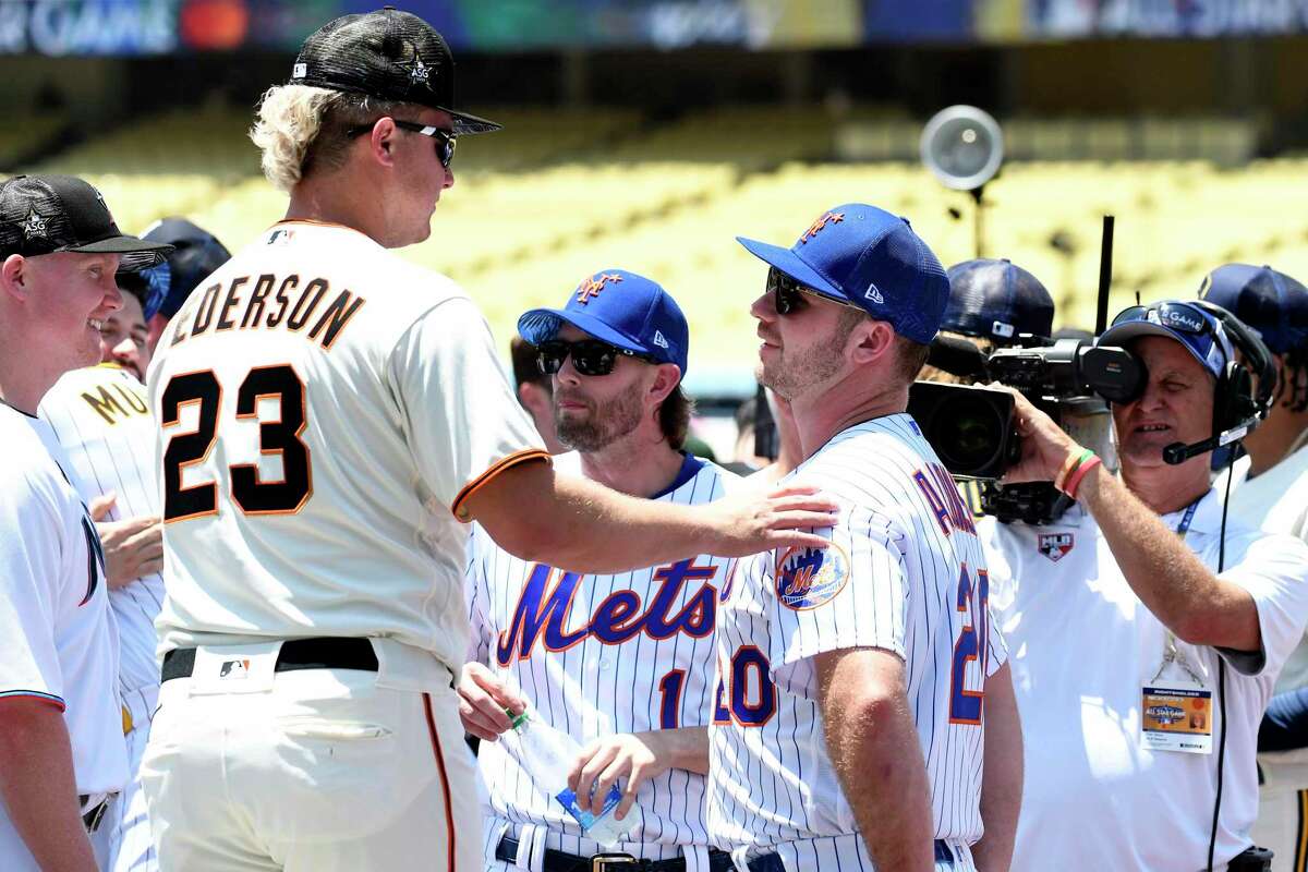 The Giants’ Joc Pederson, the Mets’ Pete Alonso and the rest of the National League All-Star team take on the AL team in the Midsummer Classic at Dodger Stadium at 4:30 p.m. Tuesday (Channel 2, Channel 40/1050).