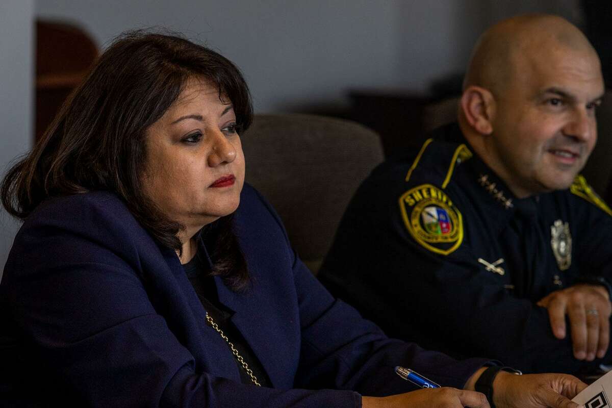 Bexar County Democratic Chair Monica Alcantara attends a Bexar County Election Board meeting at the Paul Elizondo Tower on Monday.