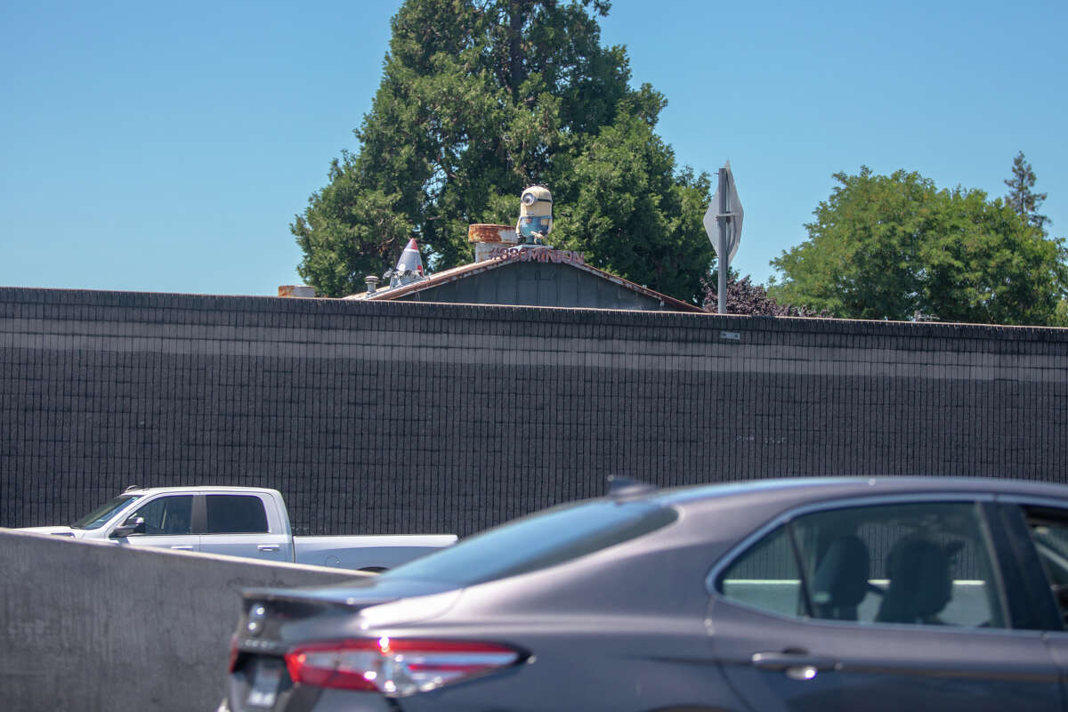 The Minion sculpture overlooks I-880 on the rooftop of Rasco Manufacturing in Hayward, July 19, 2022.
