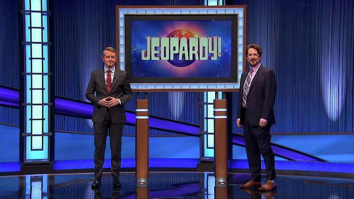 Yale professor Alfred Guy on Jeopardy! with host Ken Jennings. 