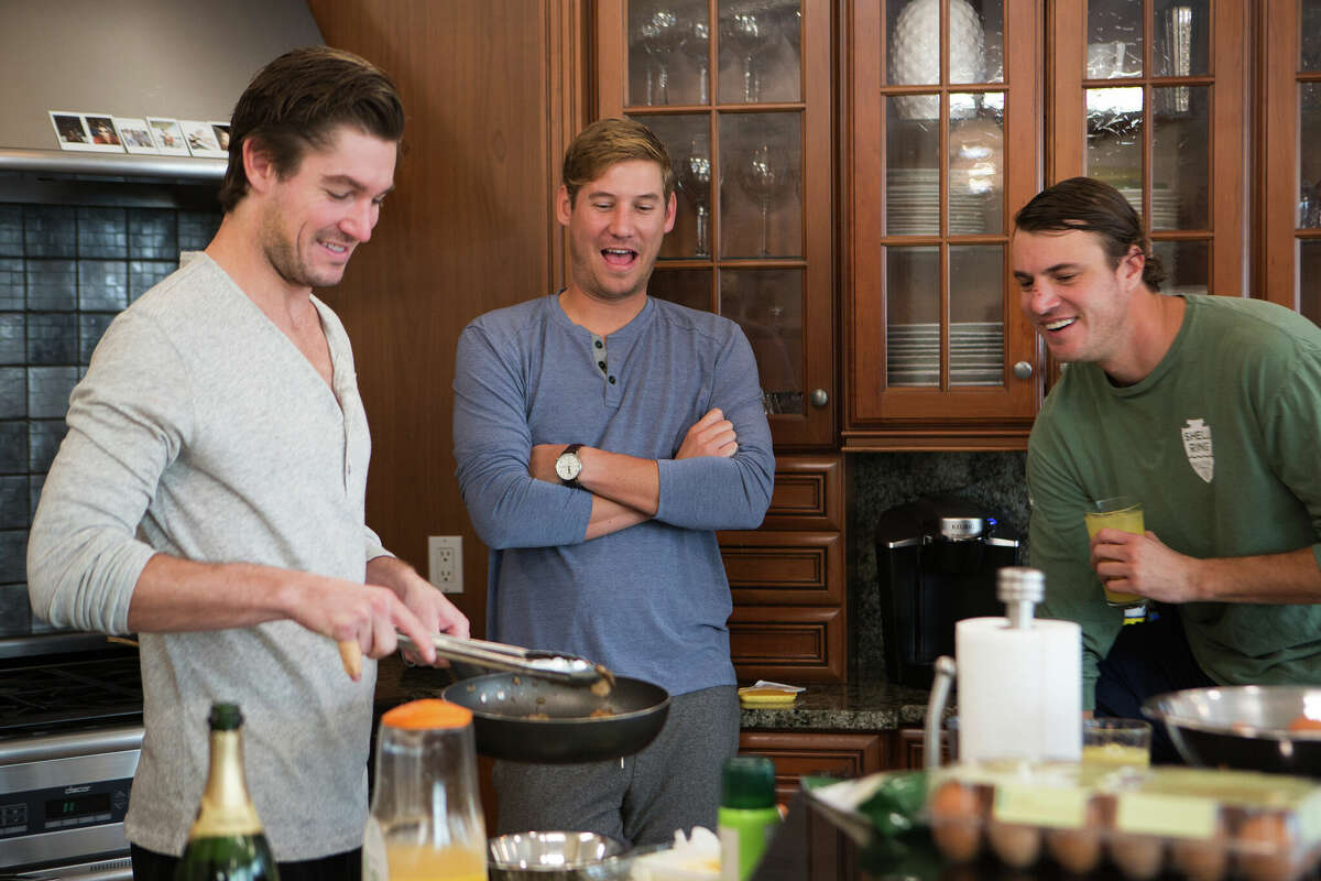 Craig Conover, Austen Kroll and Shep Rose are pictured in a 2018 episode of "Southern Charm."