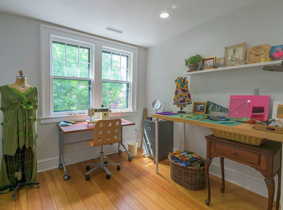 Carey spends a lot of time in the third floor sewing room. The decor here is a good example of his philosophy of sourcing items from a variety of places, including Ikea, Goodwill, and tag sales.