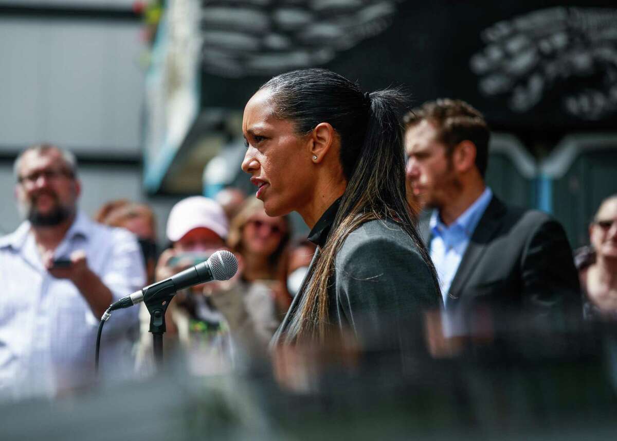 District Attorney Brooke Jenkins speaks during a press conference in San Francisco, Calif., on Tuesday, July 12, 2022.