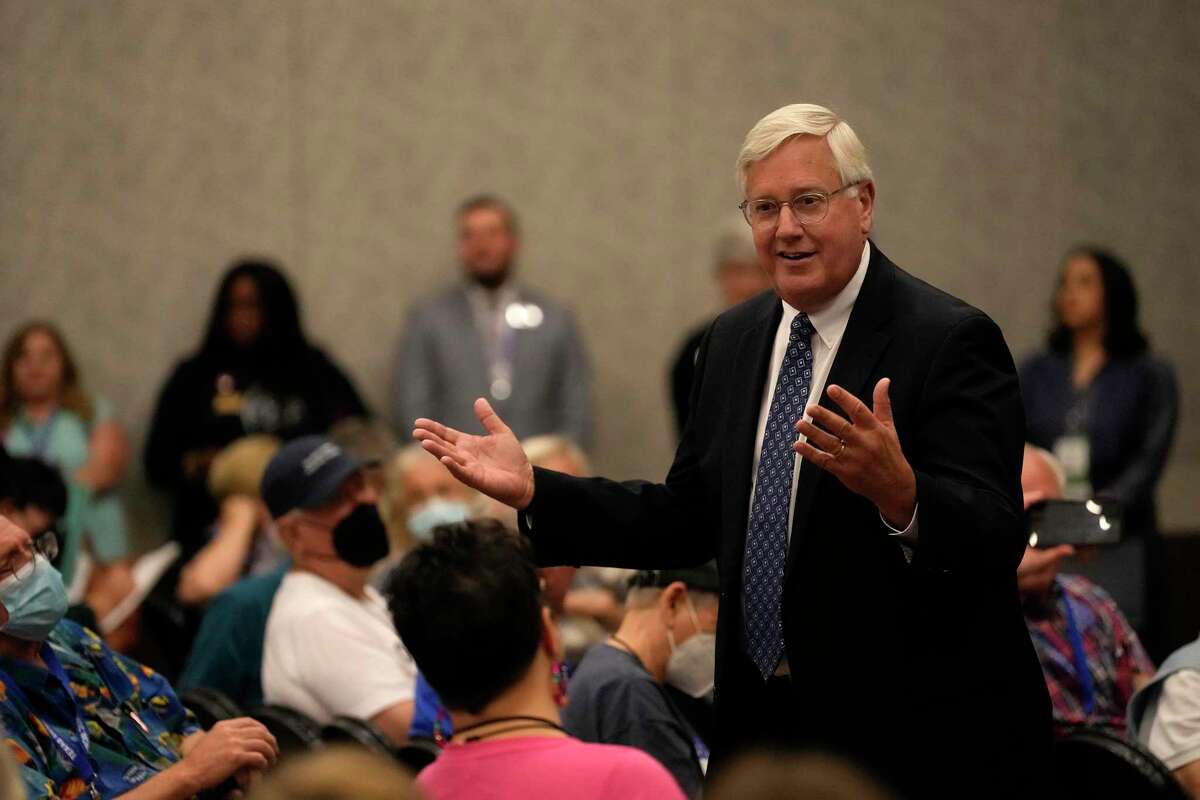 Lt. Governor democratic nominee Mike Collier speaks at the Non-Urban/Rural Caucus, Friday, July 15, 2022, in Dallas.
