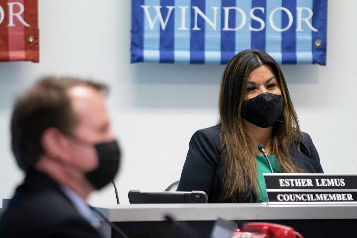 Windsor Vice Mayor Esther Lemus, seen at a June 2021 Town Council meeting, is one of the 14 women who have accused former Mayor Dominic Foppoli of sexual assault or misconduct. Lemus is now running for his old seat.