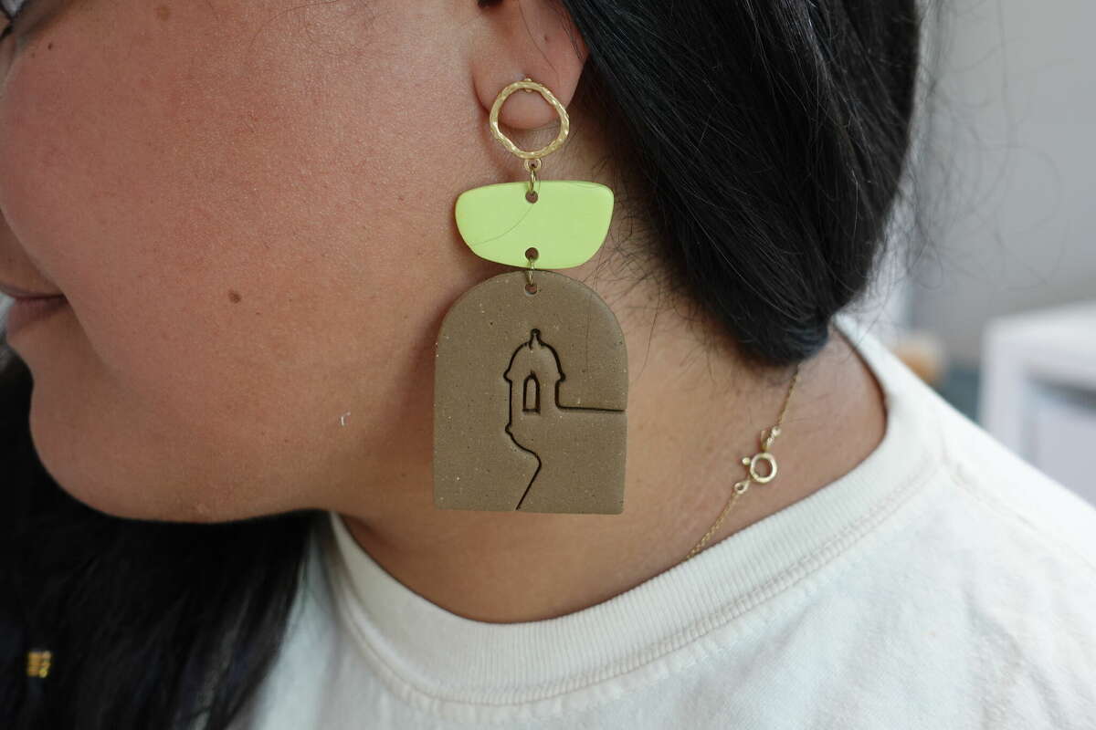 "Mi Viejo San Juan" earrings from the Boriken collection by ENID&CO.  made with sculpey clay mixed with sand from Marbella Beach in Vega Baja, Puerto Rico.