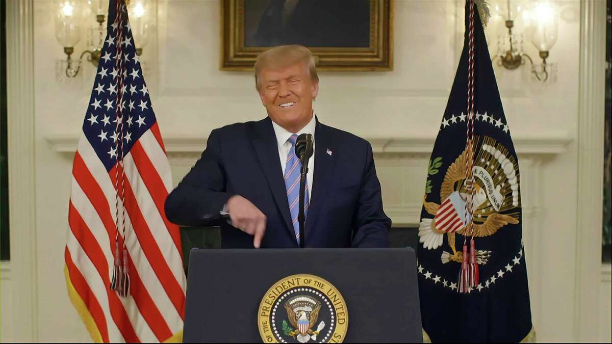 This exhibit from video released by the House Select Committee shows President Donald Trump recording a video statement at the White House on Jan. 7, 2021, that was played at a hearing by the House select committee investigating the Jan. 6 attack on the U.S. Capitol, Thursday, July 21, 2022, on Capitol Hill in Washington.