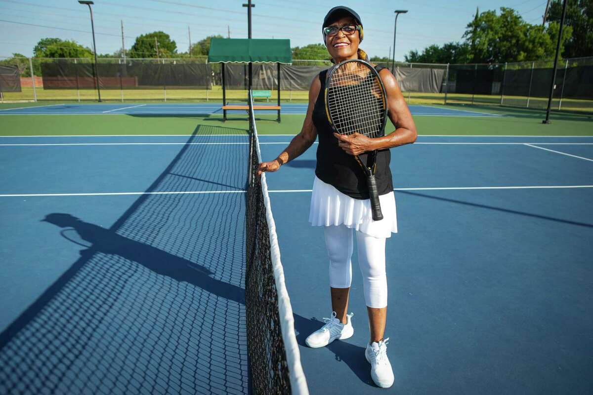Venola Jolley poses for a portrait on the tennis courts at Cunningham Creek Recreation Center Monday, June 20, 2022 in Houston.