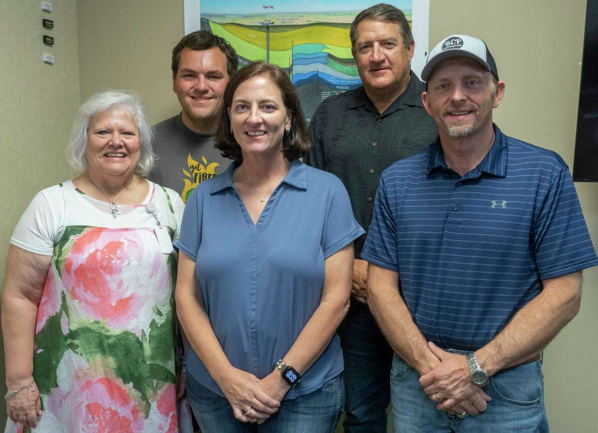 Deb Solari, Cindy Portman, Barry Portman, back, Cole Portman and Scott Jones, with BCP Resources LLC., not pictured, Russell Smith and Bruce Hoover. 07/21/2022 Tim Fischer/Reporter-Telegram