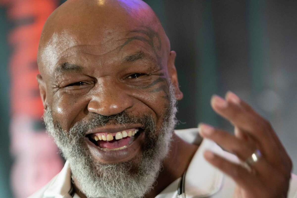 Former heavyweight champion Mike Tyson appears at the weigh-in/face-off at Rivers Casino the day before Saturday's mixed martial arts card in Albany on Friday, July 22, 2022 in Schenectady, N.Y.