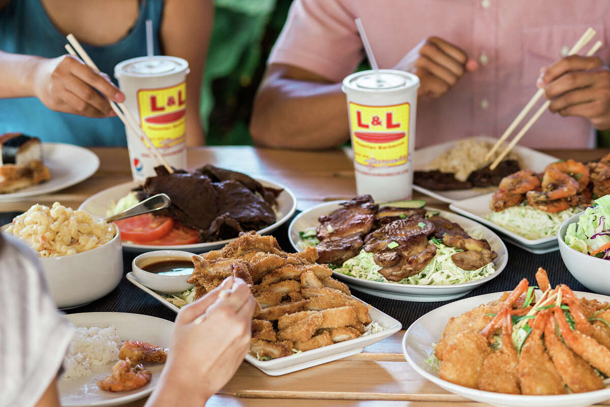 On the menu at L&L are barbecue beef, chicken katsu and shrimp with macaroni salad and rice.