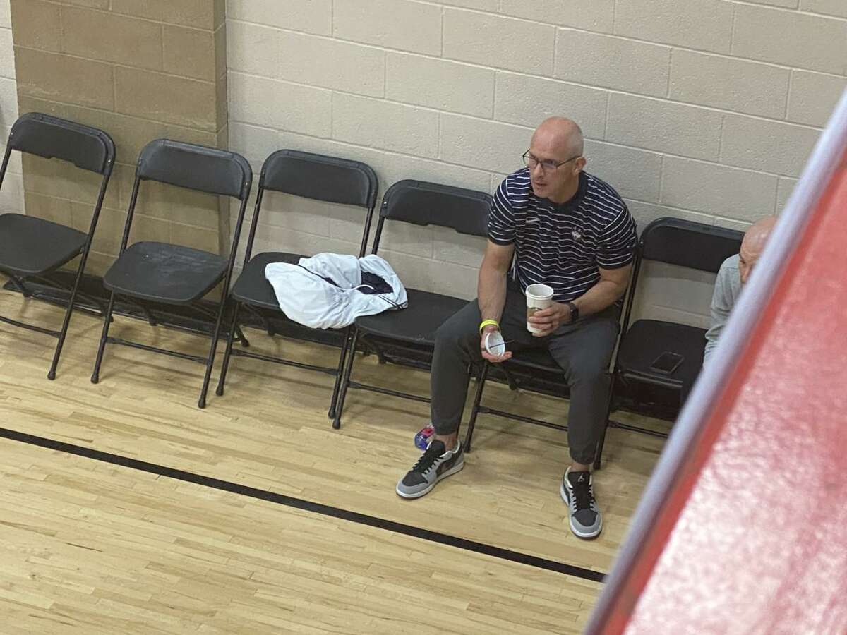 UConn men’s basketball coach Dan Hurley takes in a game at Peach Jam on Friday afternoon.
