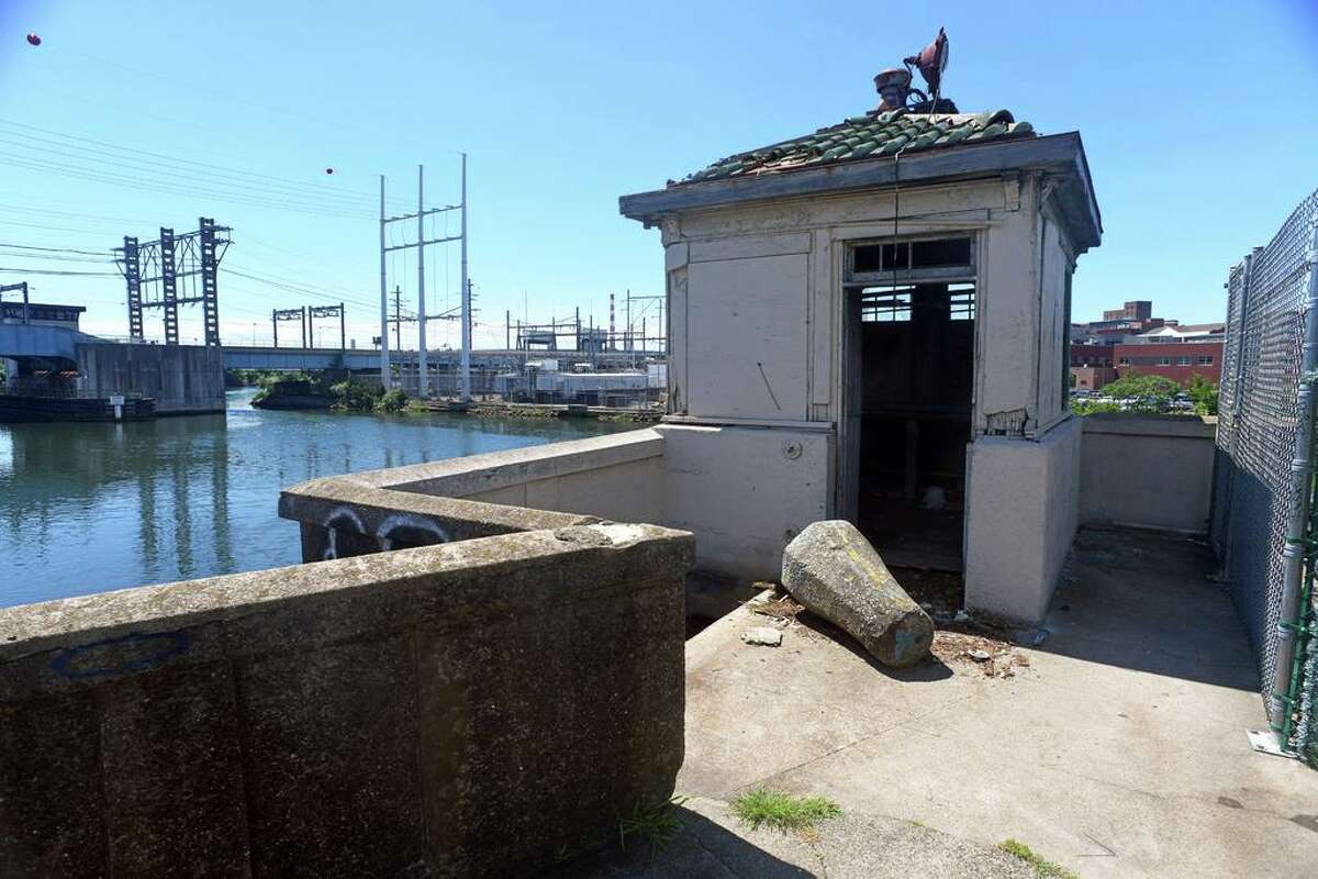 The old bridge keeper’s shack stands on the eastern approach to the former Congress Street draw bridge, in Bridgeport, Conn. June 29, 2022.