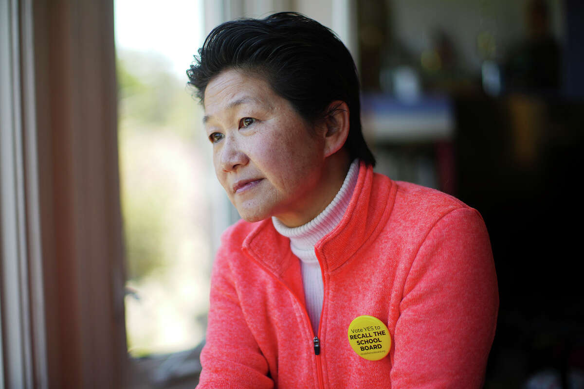 Ann Hsu, a parent who helped organized a school board recall, in San Francisco, Feb. 16, 2022. Three members of the San Francisco Board of Supervisors are calling on Hsu to resign from the San Francisco school board over racist comments she made while filling out a candidate questionnaire. 