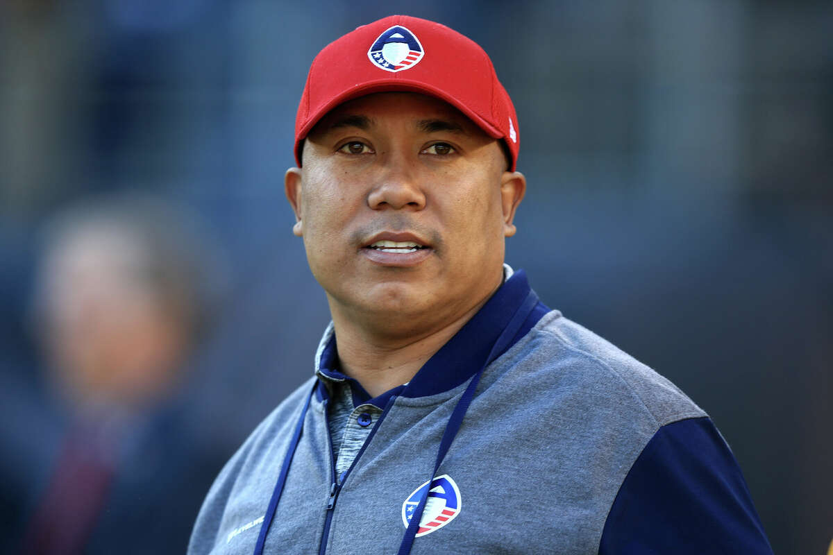 SAN DIEGO, CALIFORNIA - FEBRUARY 24: Former NFL player and and player relations executive Hines Ward watches action prior to an Alliance of American Football game between the San Diego Fleet and the San Antonio Commanders at SDCCU Stadium on February 24, 2019 in San Diego, California. (Photo by Sean M. Haffey/AAF/Getty Images)