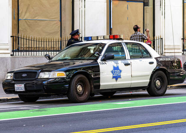 San Francisco Police Department (SFPD) police car parked close to Market Street.